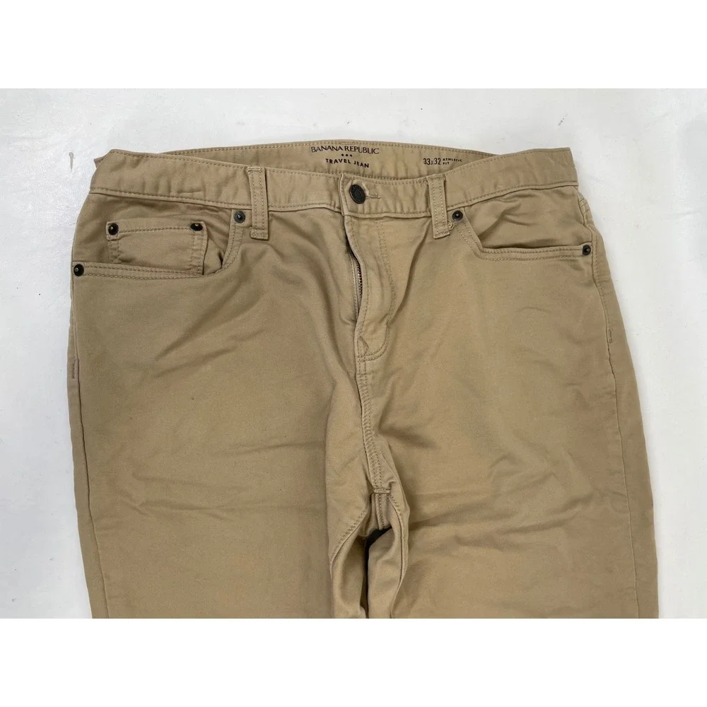 Banana Republic Travel Jean Mens 33x32 Athletic Fit Khaki Tan Stretch Pants